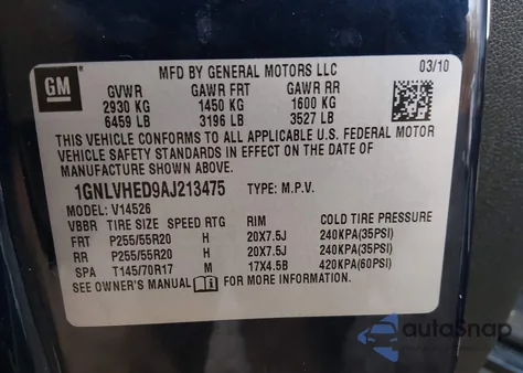 2010 Chevrolet Traverse Ltz from USA, damaged, VIN 1GNLVHED9AJ213475